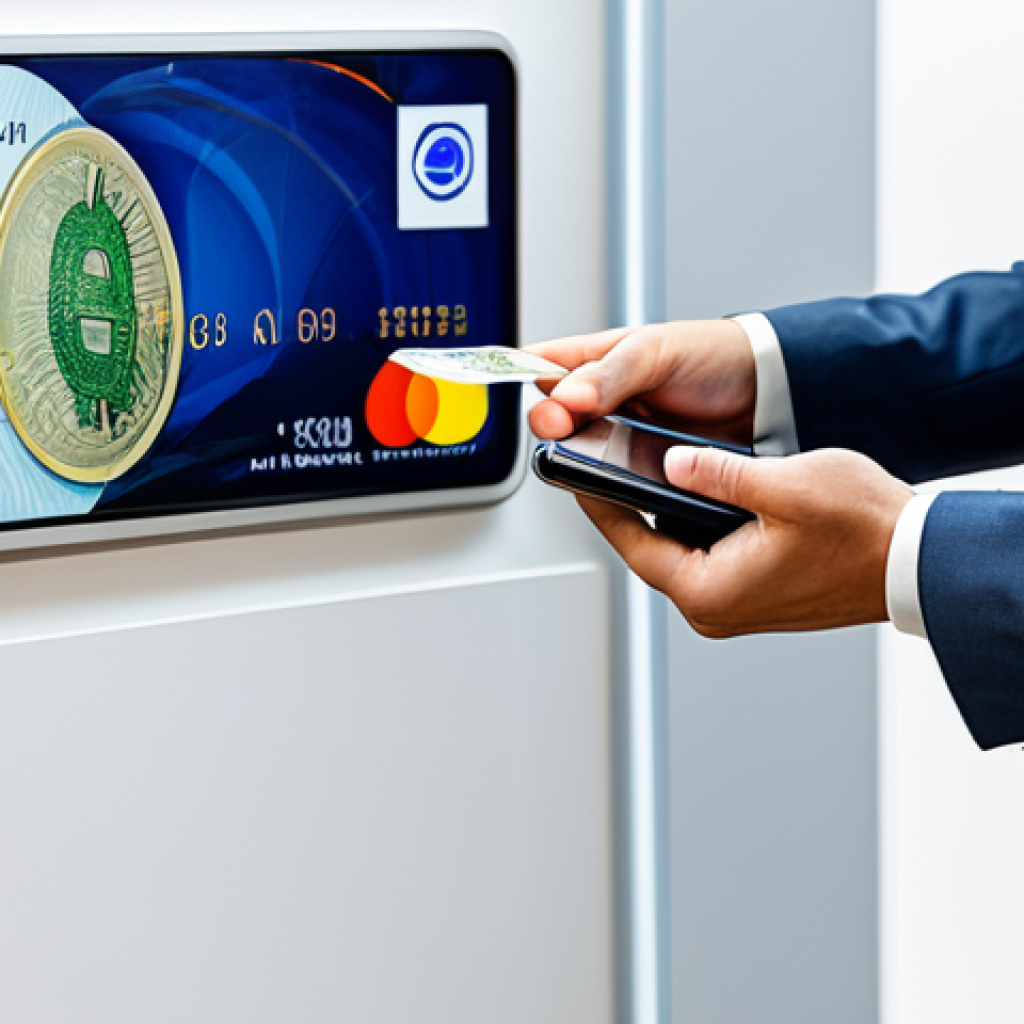 A professional adult in a modest business casual outfit, standing amidst a visual representation of the evolution of money. On one side, physical Euro banknotes and coins are subtly displayed. In the center, a hand holds a credit card making a contactless payment. On the other side, a smartphone screen displays a digital payment interface, all within a clean, modern, and well-lit setting. The atmosphere conveys smooth transition and convenience. The subject is fully clothed, appropriate attire, natural pose, safe for work, perfect anatomy, correct proportions, well-formed hands, proper finger count, natural body proportions, professional photography, high quality, appropriate content, family-friendly.