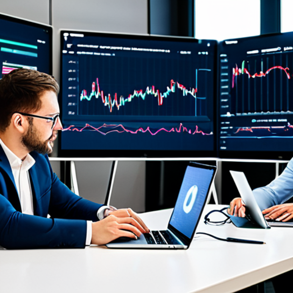 Decentralized Finance (DeFi)**
"A diverse group of professionals collaborating on laptops and tablets in a bright, modern co-working space, analyzing blockchain data visualized on large screens. The atmosphere is collaborative and innovative. Focus on charts and graphs depicting financial transactions. Everyone is fully clothed in professional attire. Safe for work, appropriate content, professional, perfect anatomy, correct proportions, well-formed hands, natural poses, modest clothing."
**