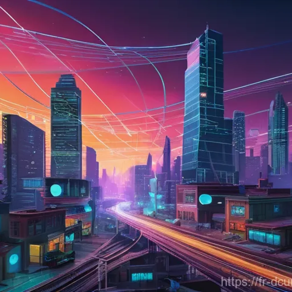 디지털화폐 법적 규제의 발전 방향 - **Prompt:** A vivid, high-resolution digital painting depicting a futuristic cityscape at dusk, wher...