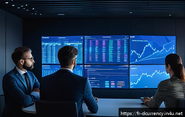 디지털화폐와 디지털 화폐 시장의 트렌드 - A futuristic digital finance scene showing a diverse group of French investors in a modern Parisian ...