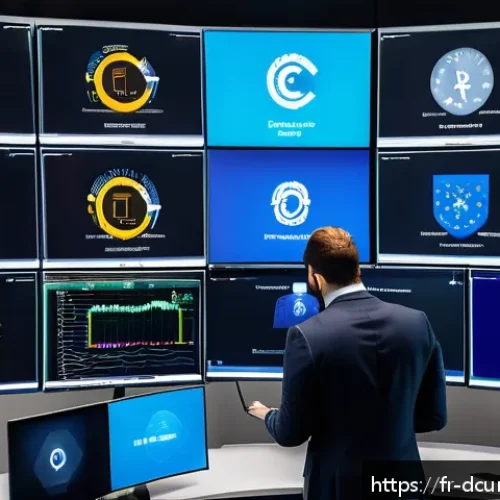 디지털화폐 거래시 유의사항 - A professional European cryptocurrency exchange office scene, featuring a diverse team of experts an...